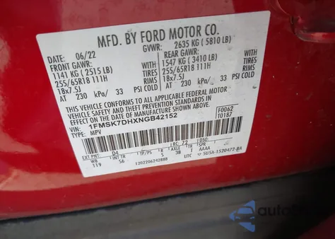 2022 Ford Explorer Xlt from USA, damaged, VIN 1FMSK7DHXNGB42152